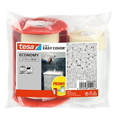 Image of tesa Easy Cover ECONOMY Sheet for Painting 2 in 1 Protection Foil and Masking Tape 2x 20 m x 55 cm + Dispenser