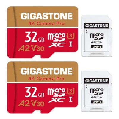 Image of Gigastone 32GB Memory Card 2 Pack 4K Pro Camera Compatible with GoPro Drone Switch Speed 95MB/s for UHD Video, A2 U3 V30 MicroSDHC SD Adapter