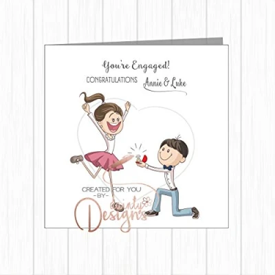 Image of Personalised Congratulations On Your Engagement Card Cute Proposal Son Daughter in Law to Be Friends