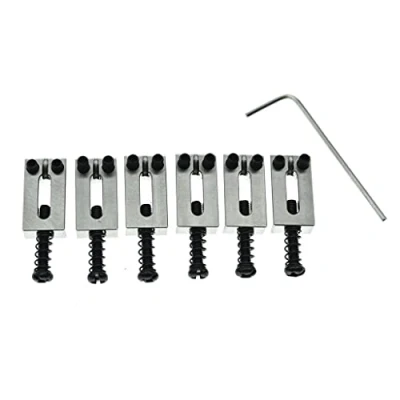 Image of KAISH Upgraded Version Stainless Steel Guitar Bridge Saddles 10.5mm String Spacing with Black Screws for Stratocaster/Telecaster