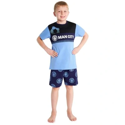 Image of Get Trend Manchester City F.C. Pyjamas Boys Teens Short Football PJs Breathable Nightwear Loungewear Jammies Comfy Sleepwear (9 10 Years, Blue/Navy Man City)