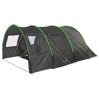 Image of Skandika Kemi Tunnel Tent for 4 People, Camping Tent, 2 Sleeping Cabins, m Standing Height, Waterproof, 3000 mm Water Column, Front Wall, Awning, Family (Anthracite/Green)