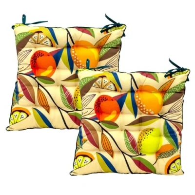 Image of Pack of 2 Citrus Zest Seat Pads Chair Cushions For Kitchen Garden Dining Room Cushion Set Outdoor Square With Ties 40x40cm Cream