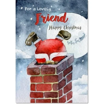 Image of doodlecards Friend Christmas Card Santa Chimney Medium Size for with Plain Envelope
