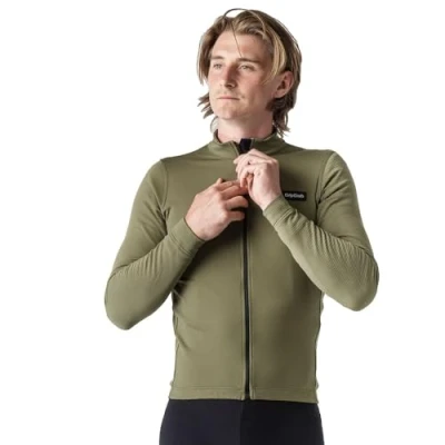 Image of GripGrab EXPLR Merinotech Thermal Long Sleeve Cycling Jersey Road MTB Gravel Bike Cycle Top with Merino Wool Zip Olive Green