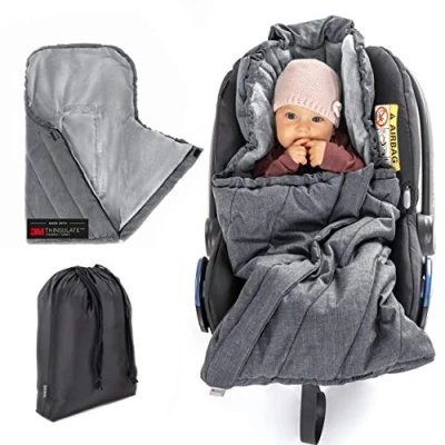 Image of Zamboo Universal Car Seat Footmuff PRO/Soft Thermo Fleece Baby with Drawstring Hood and Storage Pouch/Water Dirt Resistant Grey
