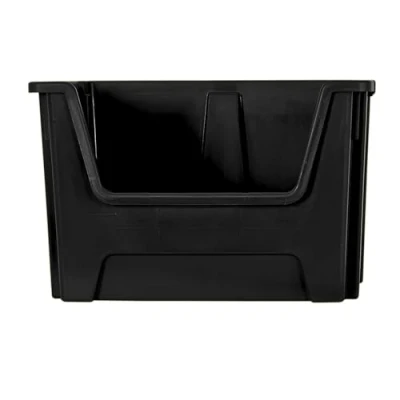 Image of BiGDUG Essentials Large Stacking Pick Bin 320H x 495W 390D mm 50L Capacity Plastic Storage Boxes (Black, Pack of 1)