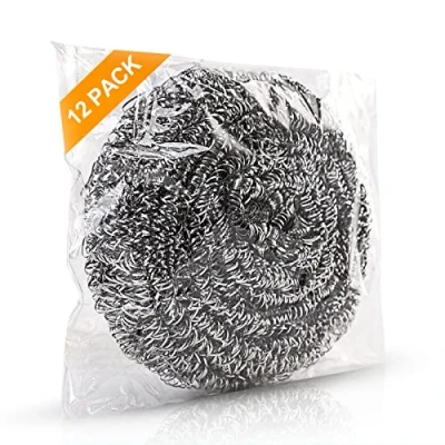Image of 12Pack Upgraded Steel Wool Scrubbers by ovwo Premium Stainless Scrubber, Metal Scouring Pads, Kitchen Cleaner, Heavy Duty Cleaning Supplies Especially for Tough
