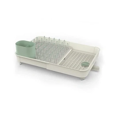 Image of Joseph Extend Expandable Dish Drainer Rack with Removable Cutlery Holder Swivel Draining Spout Stone/Sage Green