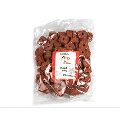 Image of STOCKBULL BEEF CHUNKIES 500G PER PACK. TRAINING DOG TREAT PILL POCKET 1 OR 3 PACKS (1 PACK)
