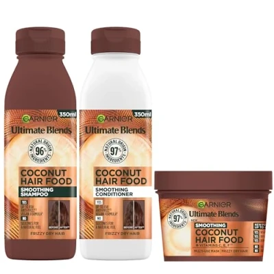 Image of Garnier Nourishing and Smoothing Hair Food Coconut Macadamia 3 in 1 mask set For Frizzy