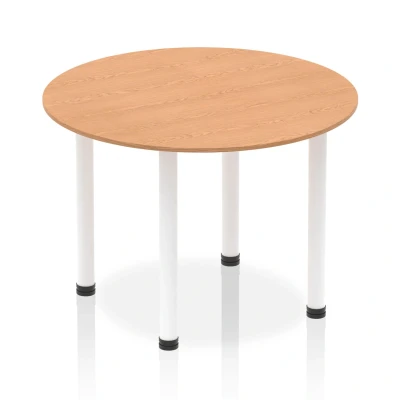 Image of Impulse 1000mm Round Table Oak Top White Post Leg