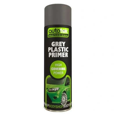 Image of Autotek Professional High Covering Power Spray Paint, Grey Plastic Primer, 500 ml