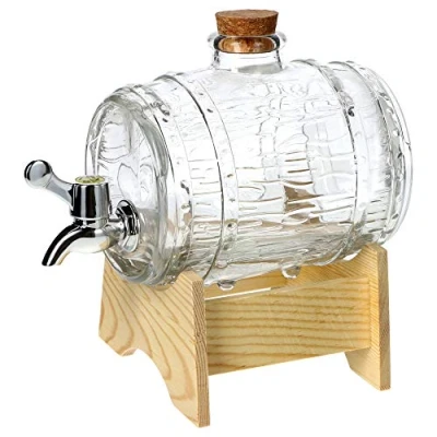 Image of KADAX Barrel with Tap, Glass Beverage Dispenser, 1 3,8L, Alcohol Dispenser for Whisky, Brandy, Juices, Lemonade, Wine Barrel, Drinks Glass, Whisky (1L)