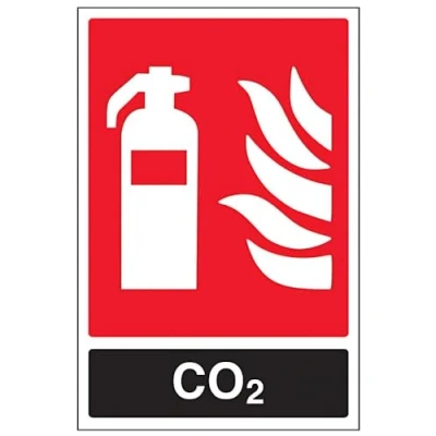 Image of V Safety 11030AU S Co2 Id Fire Extinguisher Sign Portrait 200mm x 300mm Self Adhesive Vinyl, Black/Red