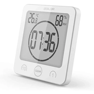 Image of Soddyenergy LCD Digital Shower Clock, Bathroom Clock Waterproof Timer Temperature Humidity Wall Kitchen (White 1)