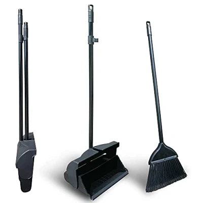 Image of Long Handled Dustpan and Brush Set, Self Closing Lid Upright Large Soft Broom Indoor Both with Strong Metal Handle − Tall Set by The Store