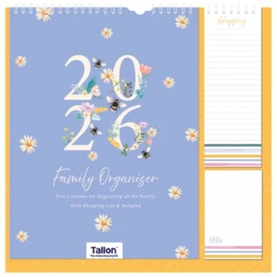 Image of 2025 Family Organiser Month to View Calendar, Hanging Memo Pad with Shopping List, Notepad, Five Columns for Organising Planner (Design No. 4)