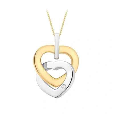 Image of Carissima Gold Women&#039;s 9 ct 2 Colour Diamond Set Double Heart Pendant on Adjustable Curb Chain Necklace of Length 41 cm/16 inch 46 cm/18