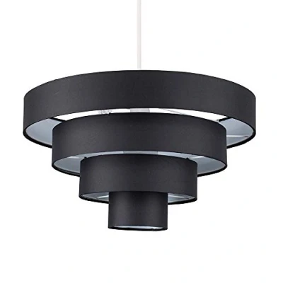 Image of MiniSun Modern 4 Tier Black Fabric Ceiling Pendant Light Shade