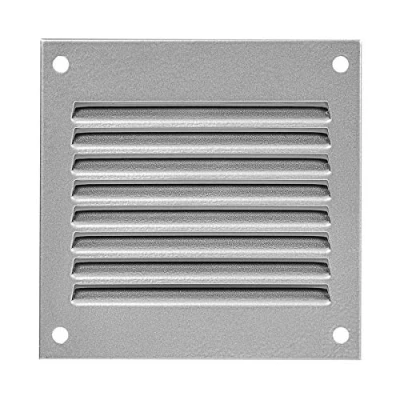 Image of Silver Metal Air Vent Grille 100mm x with Fly Screen Flat Louvre Duct Cover.