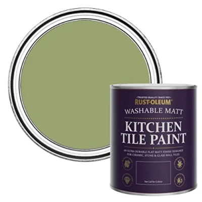 Image of Rust Oleum Green water resistant Kitchen Tile Paint in Matt Finish Familiar Ground 750ml