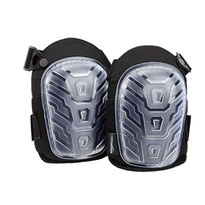 Image of Amazon Basics Professional Knee Pads, Heavy Duty Foam Padding, Comfortable Gel Cushion, Adjustable Easy Fix Clips, Clear, 1 Pair