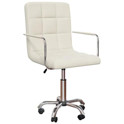 Image of Vida Designs Calbo Office Chair Adjustable Height Leather Desk with Arms and Wheels for Home Work Study (Beige)