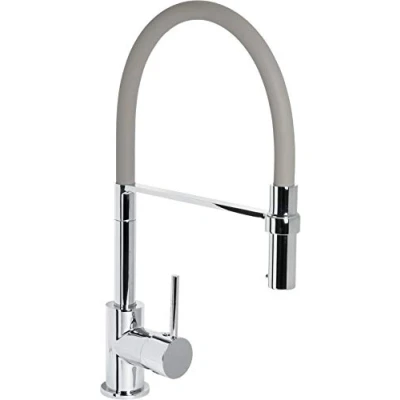 Image of Cornat SAZ613 Single Lever Sink Mixer Tap Robust Die Cast Body Grey/Chrome Plated 360 Pivoting Silicone Spout with Shower Lock/High Pressure Tap/Kitchen