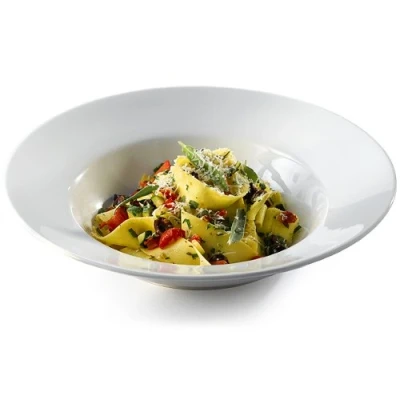 Image of Genware Royal Pasta Dishes 25cm Pack of 6 White Plates, Porcelain Plates Bowls