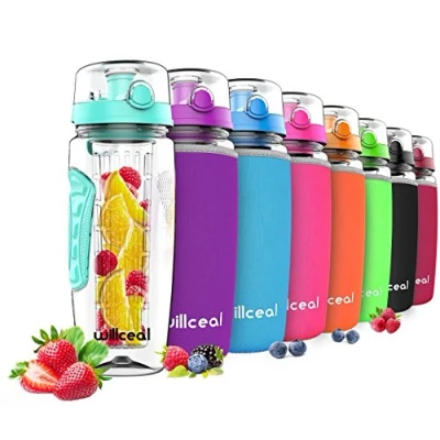 Image of willceal Fruit Infuser Water Bottle 32oz Durable, Large BPA Free Tritan,Flip Lid, Leak Proof Design Sports, Camping (Teal)