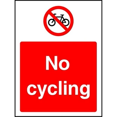 Image of Prohibition sign No cycling safety 3mm Aluminium 400mm x 300mm