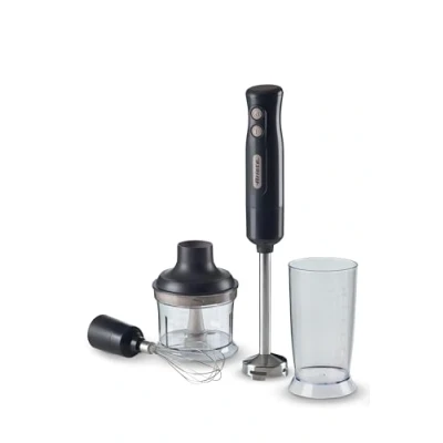 Image of Ariete 0601 Breakfast Line 3 in 1 Hand Blender, 2 Speed settings, Transparent Glass, Minipimer 700W, Whisk &amp; Chopper Included, Dark Grey