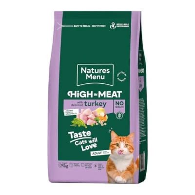 Image of Natures Menu High in Meat No Grain Dry Food for Adult Cats with Deboned Turkey 1,25kg