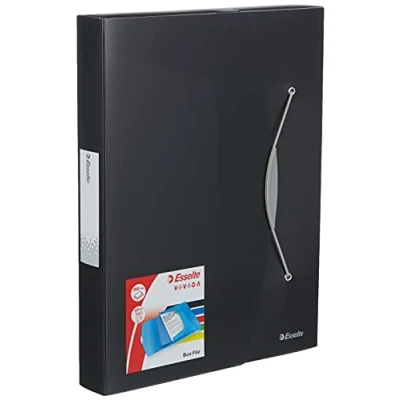 Image of Esselte Box File, Holds up to 350 A4 Sheets, Elastic Closure, Flexible Plastic, Translucent black, VIVIDA Range