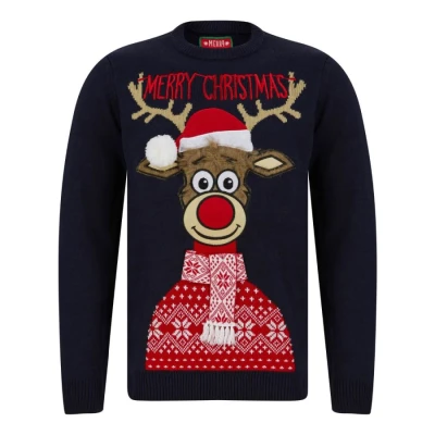 Image of Tokyo Laundry Men&#039;s Classic Rudolph Motif Novelty Christmas Jumper in Ink S