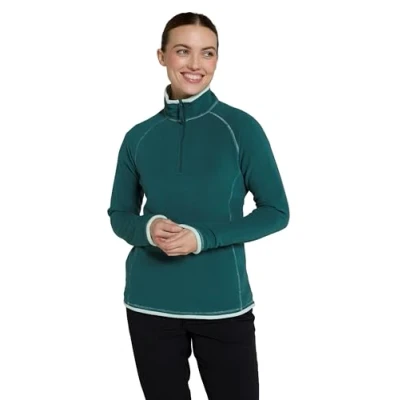 Image of Mountain Warehouse Montana Womens Microfleece Breathable Ladies Sweater, Quick Drying Pullover, Warm Fleece Jacket, Half Zip for Autumn Winter, Travelling, Outdoors Teal Women&#039;s Size 16