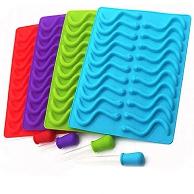 Image of 1pc 20 Cavity Silicone Gummy Snake Worms Chocolate Mold Sugar Candy Jelly Baking Tray Cake Decorating Tools Random Color
