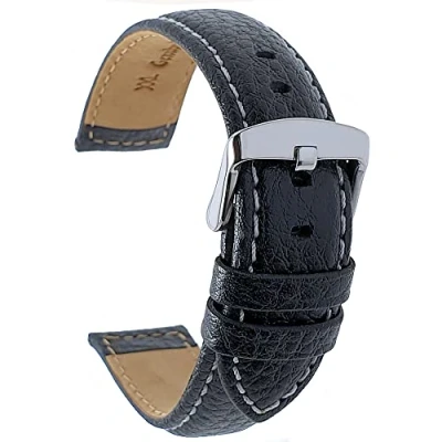 Image of Talk Time XL Extra Long Buffalo Grain Italian Padded Leather Watch Strap Black 20mm