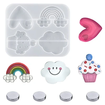 Image of Rolin Roly Clouds Resin Epoxy Mould Mini Rainbow Silicone Moulds with 4Magnets Decorative Refrigerator Casting Molds for Crafts Home Decor Supplies DIY Fridge Ornaments (Clouds Mold)