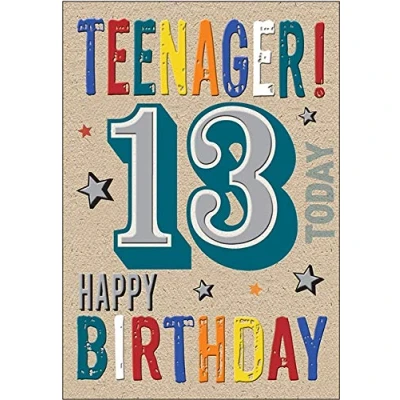 Image of Piccadilly Greetings Juvenile Birthday Card Age 13 7 x 5 inches,brownblueyellowred