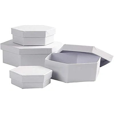 Image of Creativ 100263 Hexagonal Boxes, D: 6,5+8+10+12 cm, 4 asstd White