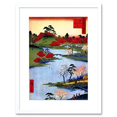 Image of Wee Blue Coo Painting Japanese Woodblock Colourful Trees River Picture Wall Art Print