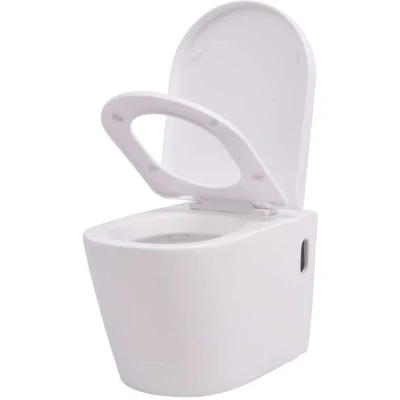 Image of vidaXL Wall Hung Ceramic Toilet with Soft Close Lid and Seat White Elegant Low Maintenance Comfortable Seating