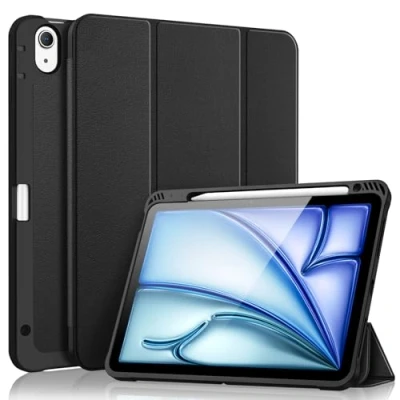 Image of FINTIE SlimShell Case for iPad Air 11 inch (2024) M2, 6th / 5th 4th Generation (2024/2022/2020) [with Pencil Holder] Shockproof TPU Stand Back Cover, Auto Wake/Sleep, Black