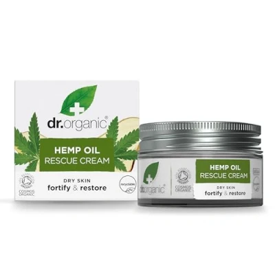 Image of Dr Organic Hemp Oil Rescue Cream, Moisturising, Combination Skin, Mens, Womens, Natural, Vegetarian, Cruelty Free, Paraben &amp; SLS Certified Organic, 50ml