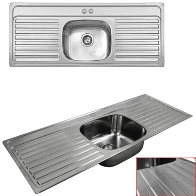 Image of ARA CHOICE Stainless Steel Reversible Single Bowl Kitchen Sink Double Drainer 2/Twin Tap Holes Waste Plumbing Kit with &amp; Inset Wastes Set