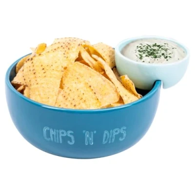 Image of Fizz Creations Chips ‘n’ Dips Bowl. Snack Time Perfected! Innovative Design Features a Convenient Dip Compartment. Ceramic