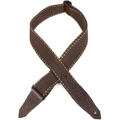Image of Levy&#039;s Leathers 2&quot; Heavy weight Guitar Strap with Contrasting Woven Border, Cowboy Boot Design Leather Ends; Brown (MSSC80 BRN)