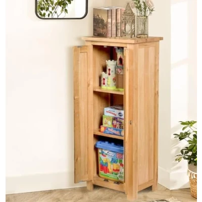 Image of Hallowood Furniture Waverly Oak Narrow Storage Unit in Light Oak, Solid Wooden 2 Door Cupboard with Adjustable Shelves, Small Cabinet, Book Cabinet for Home &amp; Office